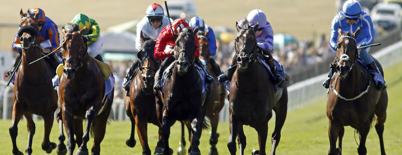COMANCHE BRAVE (2nd right, Billy Loughnane) beats VENETIAN SUN (right) and SATONO REVE (left) in The Al Basti Equiworld July Cup Newmarket 11 Jul 2026 - Pic Steven Cargill / Racingfotos.com